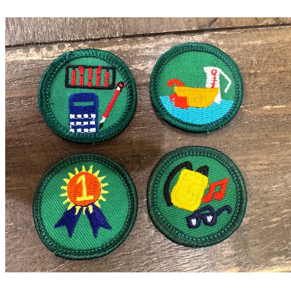 Vintage Girl Scout Proficiency Badge Lot of 4 Calculator Music Child Care 80s